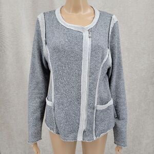ii Sisters Gray Asymmetrical Full Zip Cardigan Sweater Jacket Cotton Terry Knit